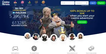 100% up to 50€ on your first deposit at Heroes Casino: Heroes Online Casino