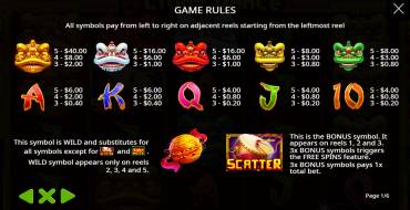 5 Lions Dance: Payout table