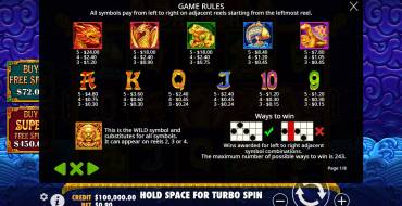 5 Lions Reborn: Payout table