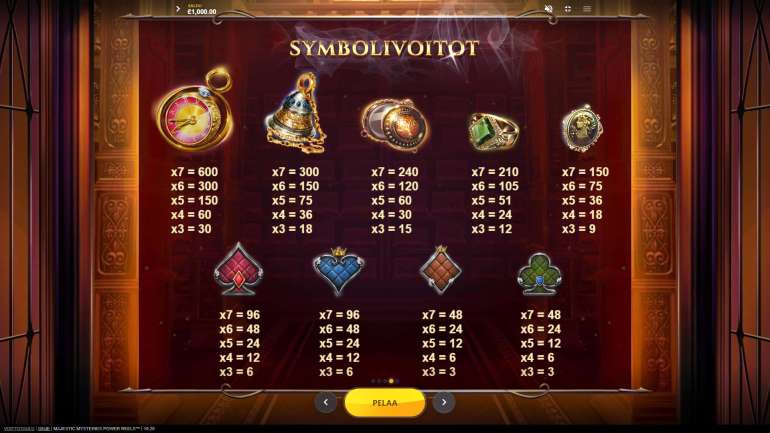 Symbol's cost in Majestic Mysteries Power Reels Majestic Mysteries Power Reels