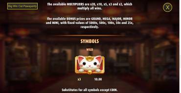 Big Win Cat Pawsperity: Payout table