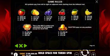Shining Hot 5: Paytable