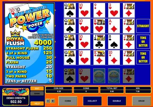 Tens or Better Power Poker online