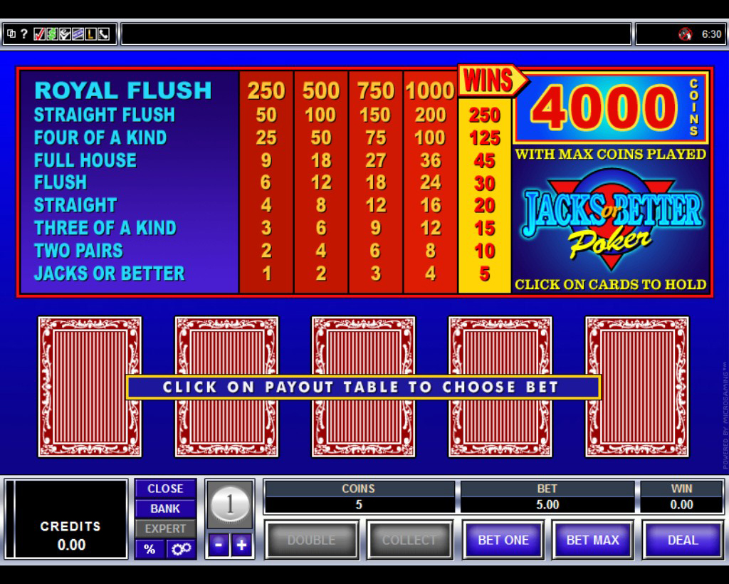 video poker paytable Video-poker Jacks or better
